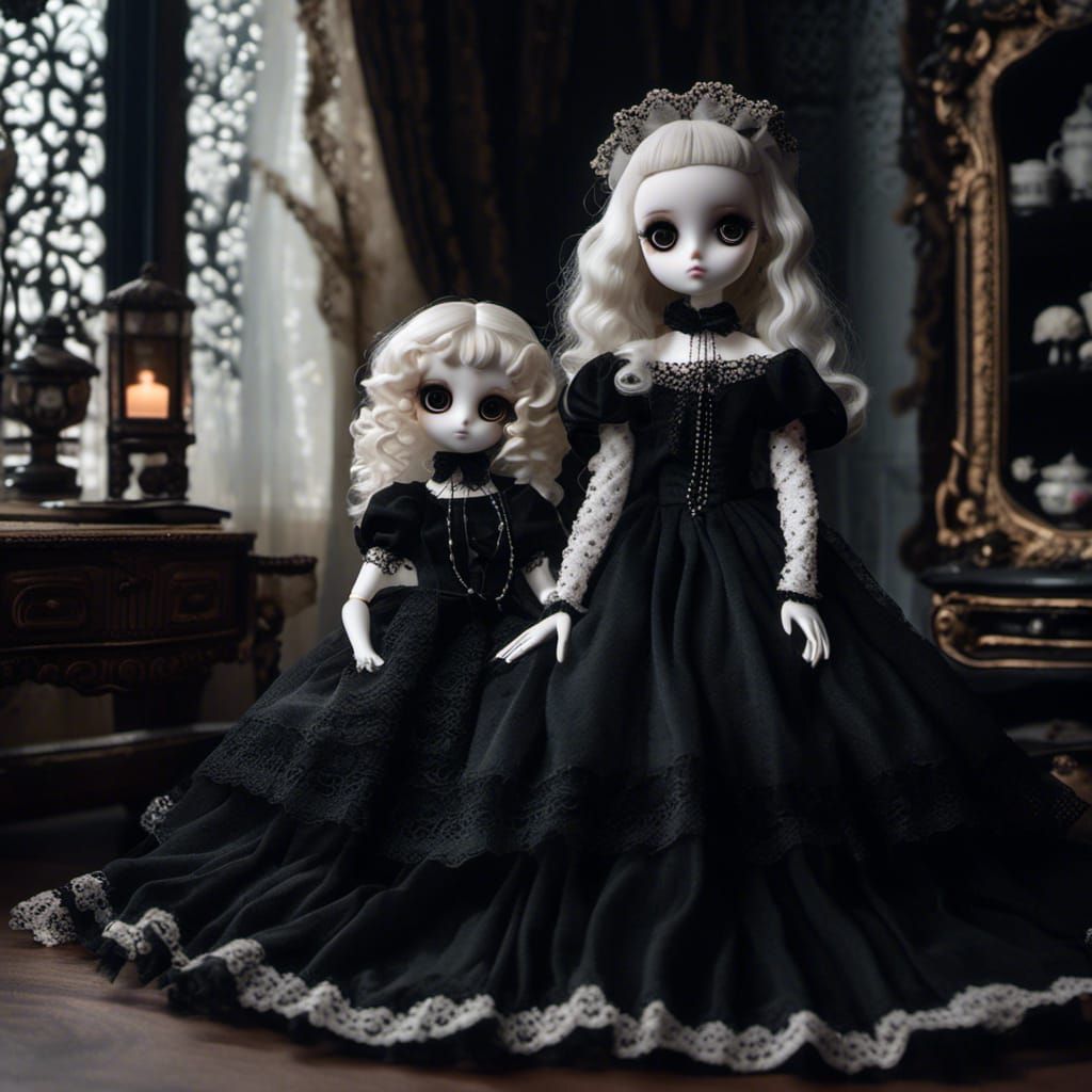 Eerie Kawaii Victorian Doll with Glowing Eyes