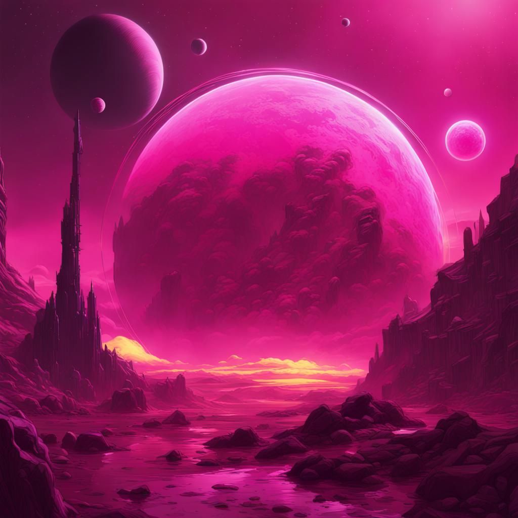 Pink Planets in Dark Fantasy Concept Art