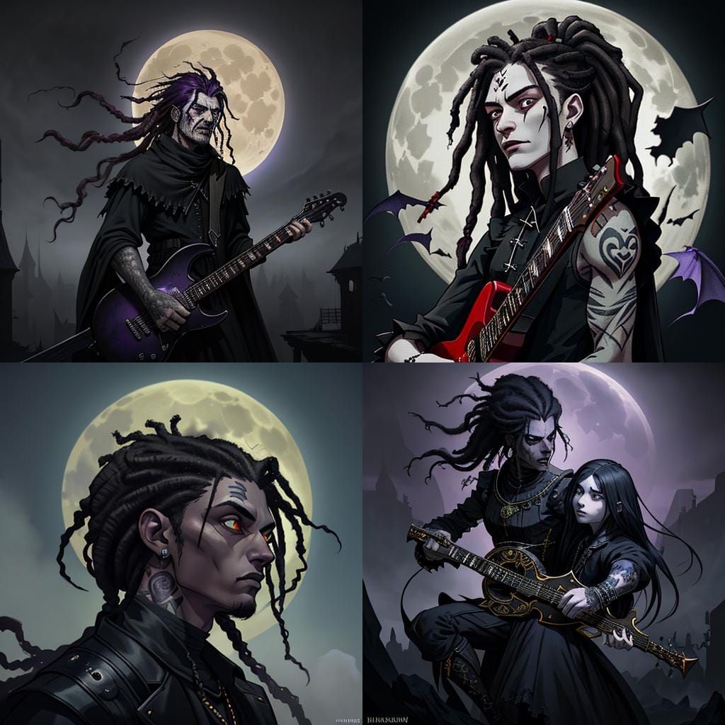 Rockstar Vampire with Guitar: Detailed Fantasy Art