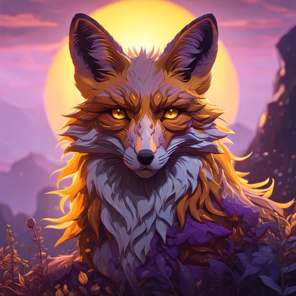 Fox at Sunrise: Dark Fantasy Concept Art