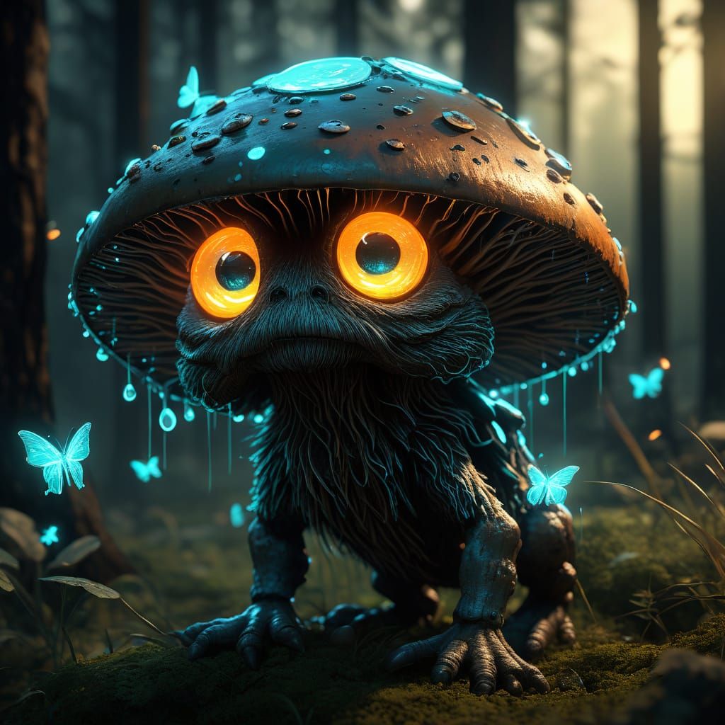 Glowing Mushroom Creature in Enchanted Forest