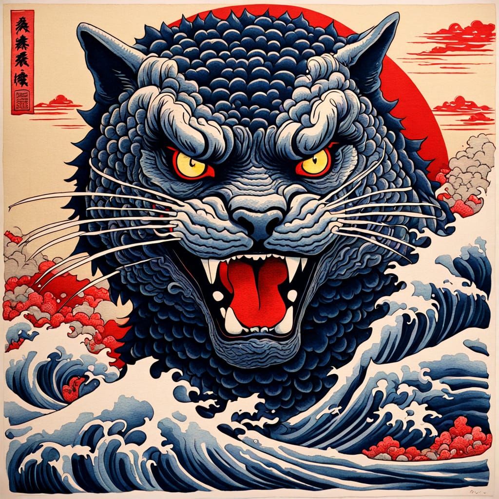 Traditional Japanese Cat in Shock