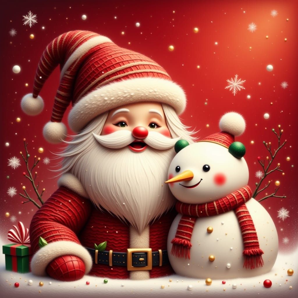 Cute Santa Claus and Snowman in Festive Cartoon Style