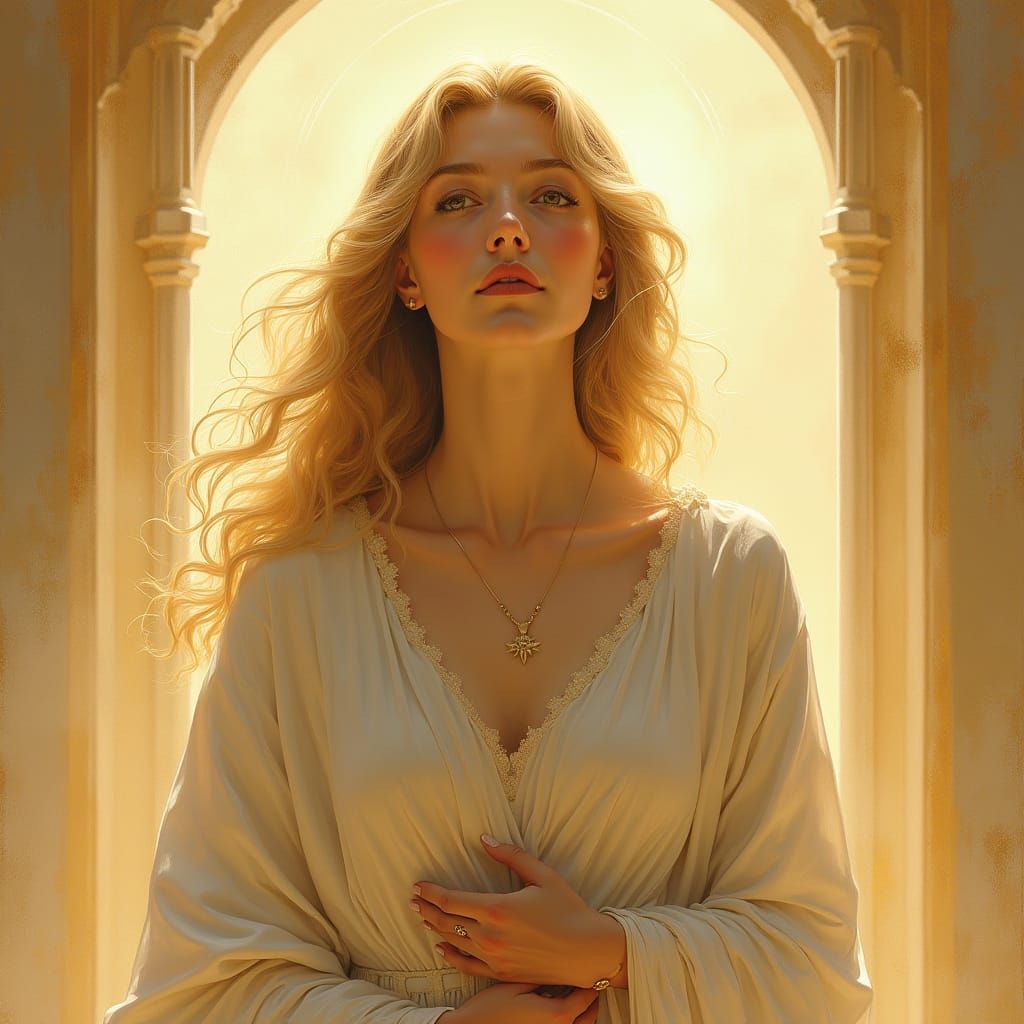 Ethereal Goddess in Soft Golden Light