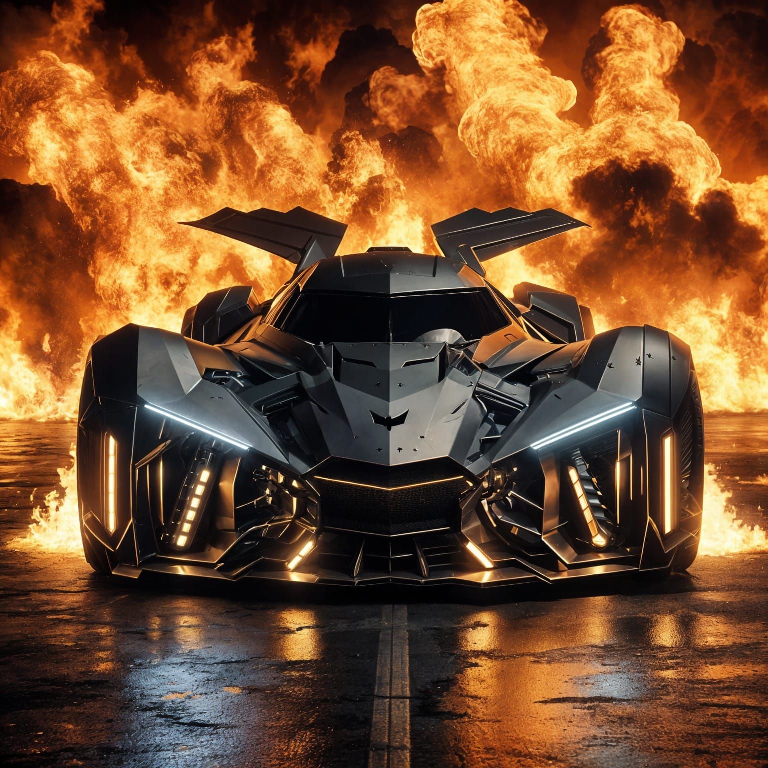 Futuristic Bat Vehicle Speeds Through Fire in 4K