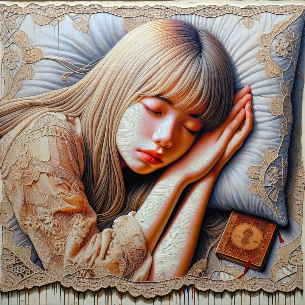 Girl Sleeping Peacefully in Oriental Colors