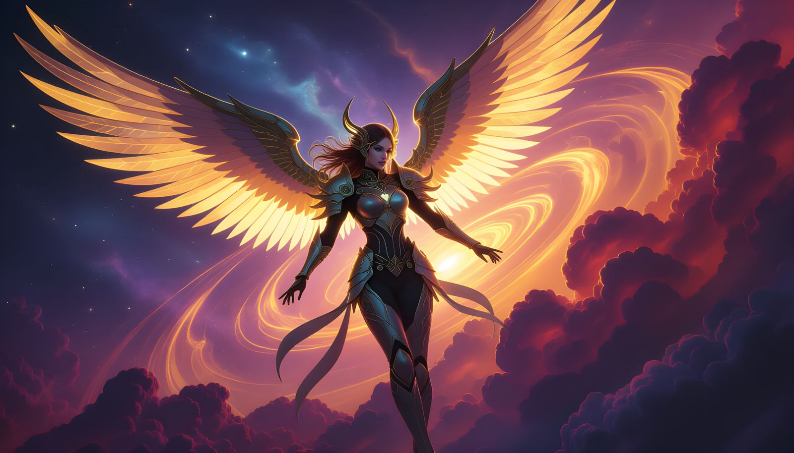 Cyber Angel Ascends to Galaxy: Dark Fantasy Art