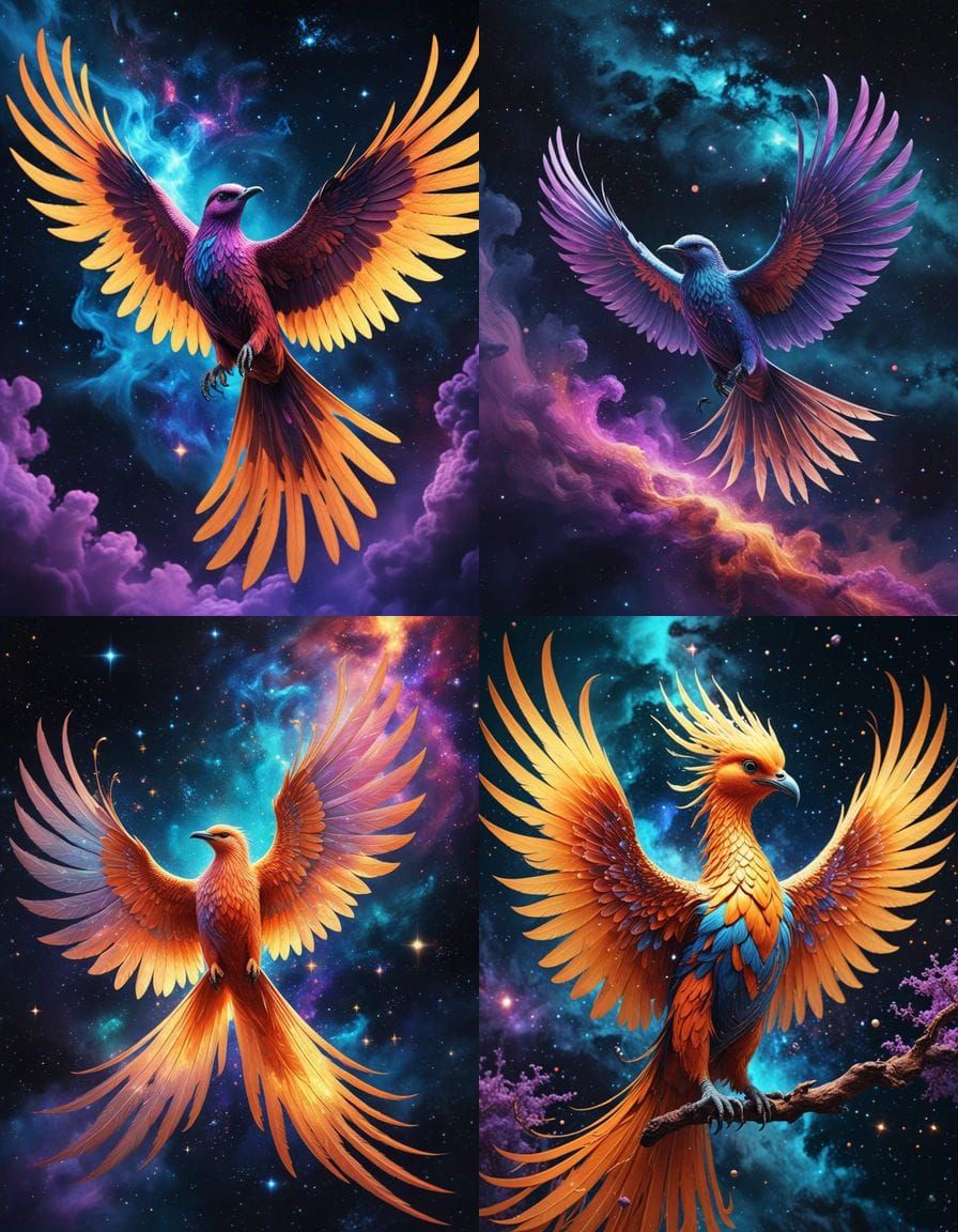 Majestic Firebird Soars Through Celestial Space