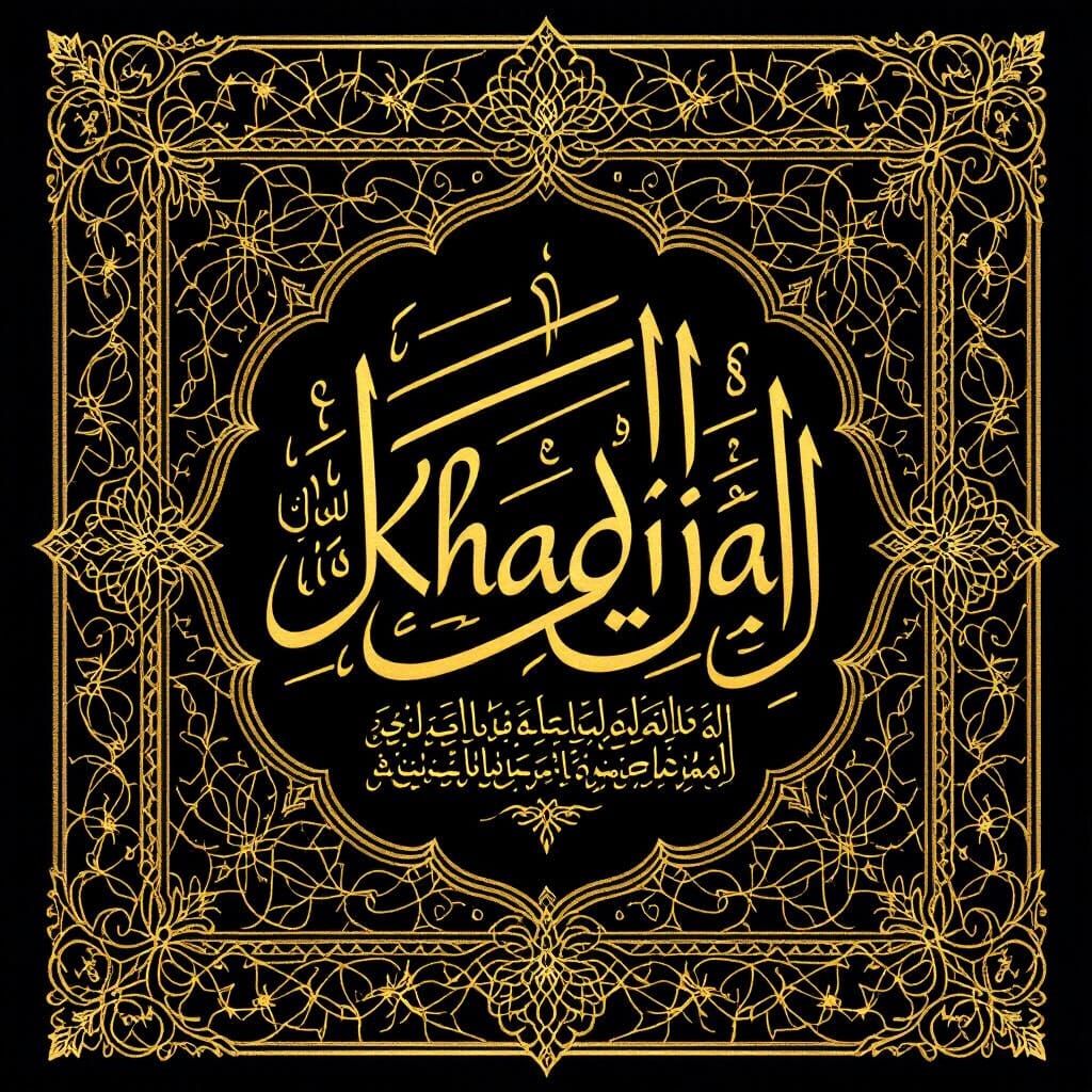 Khadija Arabic Calligraphy in Gold Ink on Black Paper