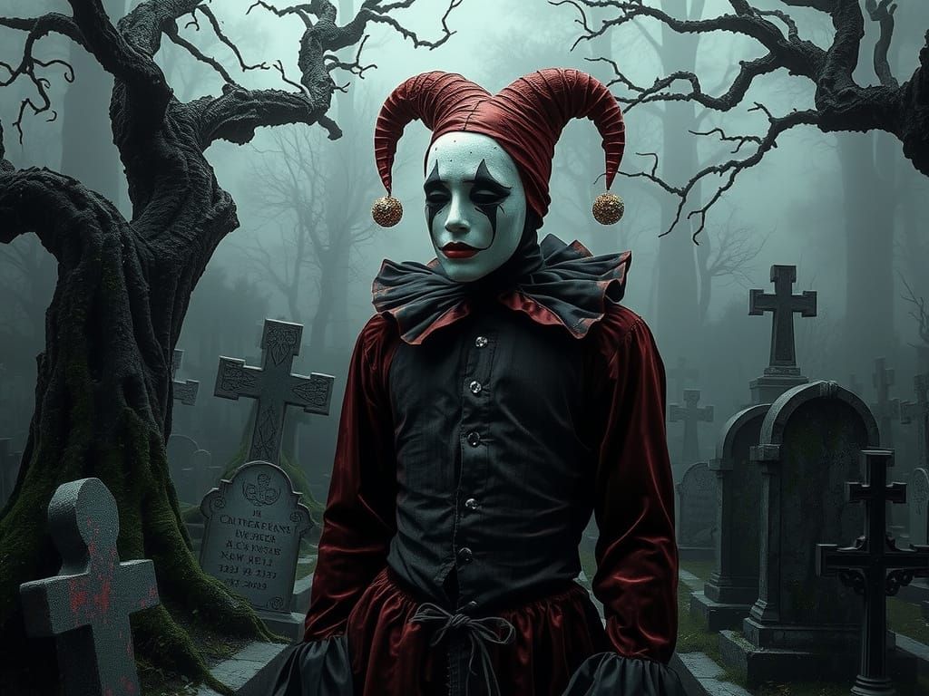 Sorrowful Harlequin in Gothic Desolation