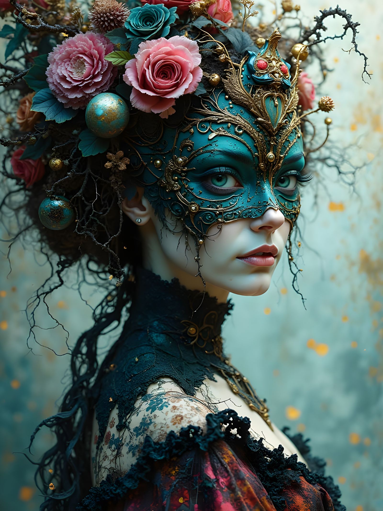 Enchanted Rococo Cyborg with Venetian Mask