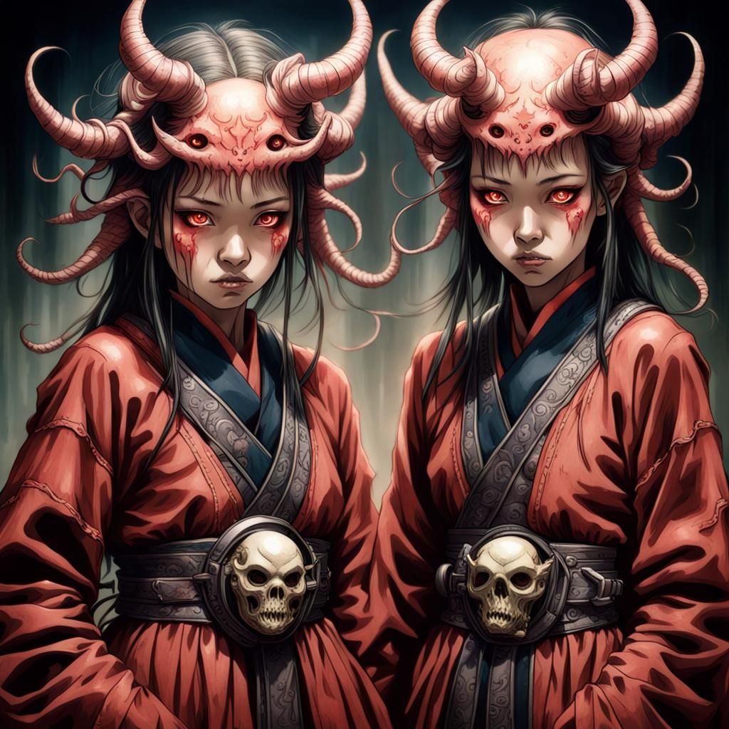 Futuristic Japanese Twins Possessed by Demon