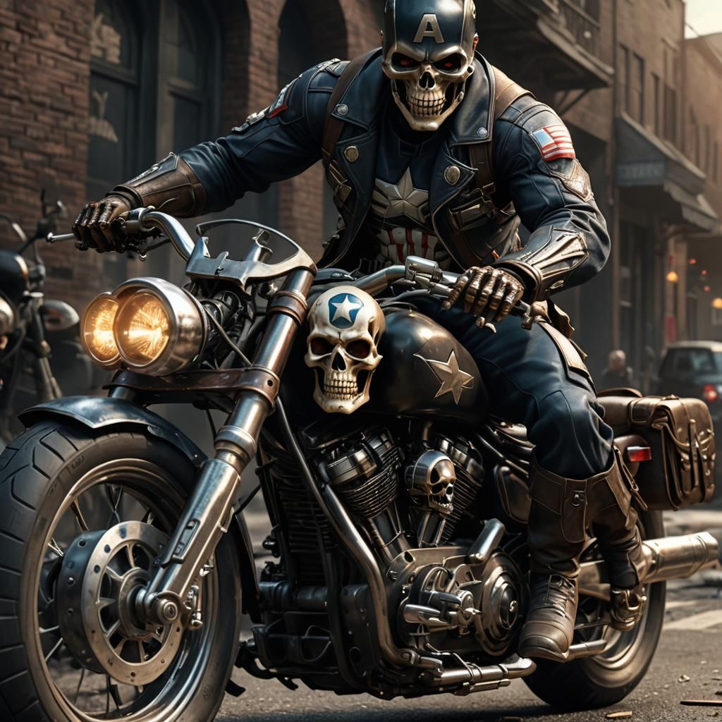 Skeletal Grim Reaper Captain America Commutes in Dark Fantas...