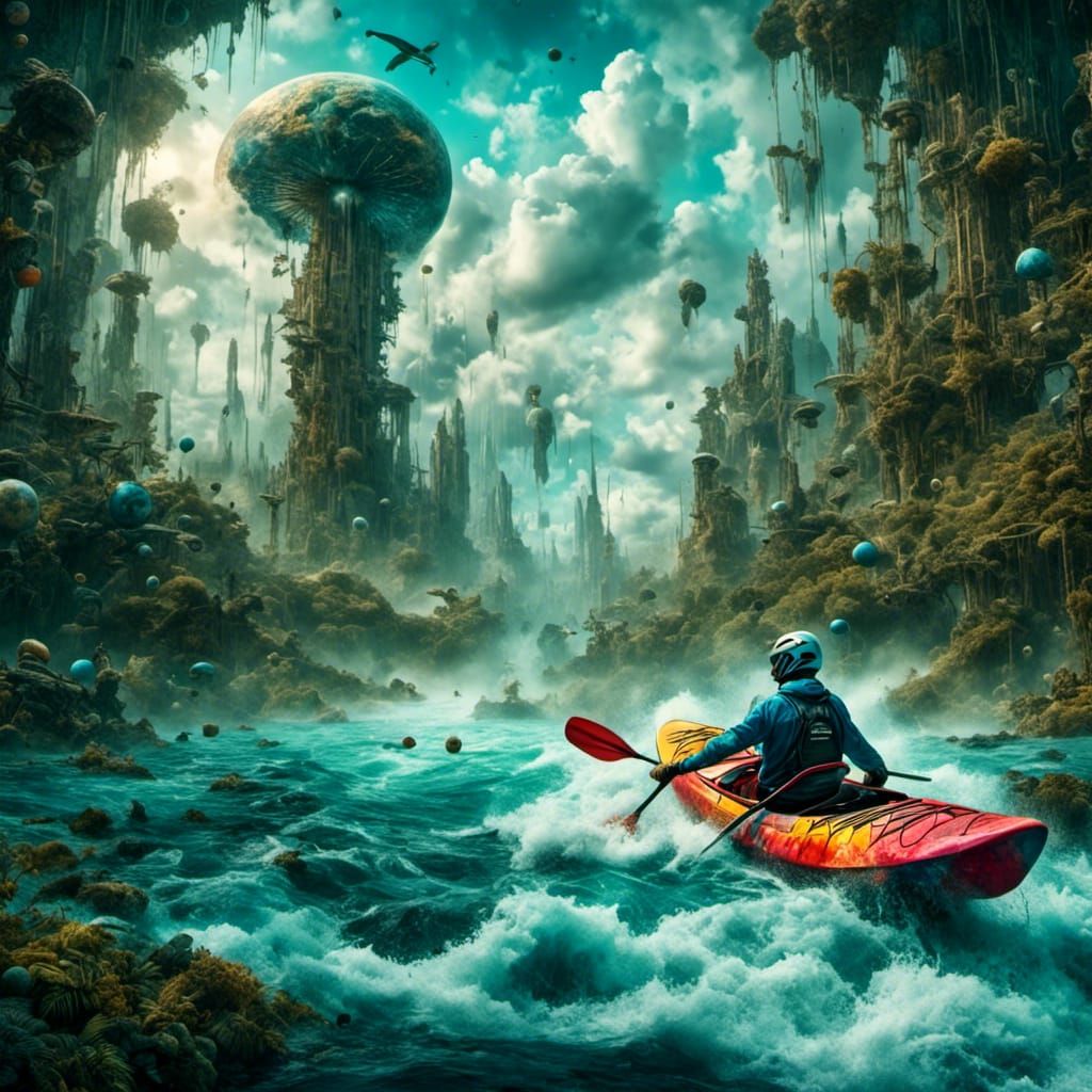 Surreal Kayaker Navigates Whitewater Rapids