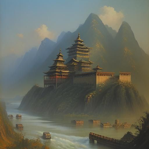 Chinese Landscape in Oil Painting Style