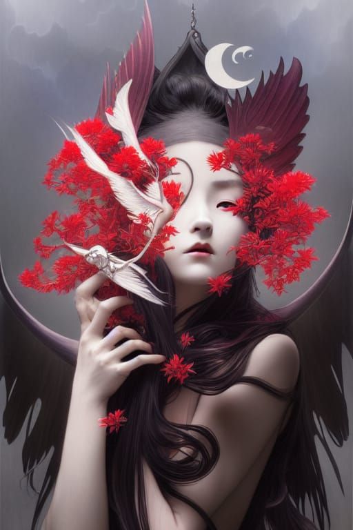 Japanese Vampire Goddess in Art Nouveau Style