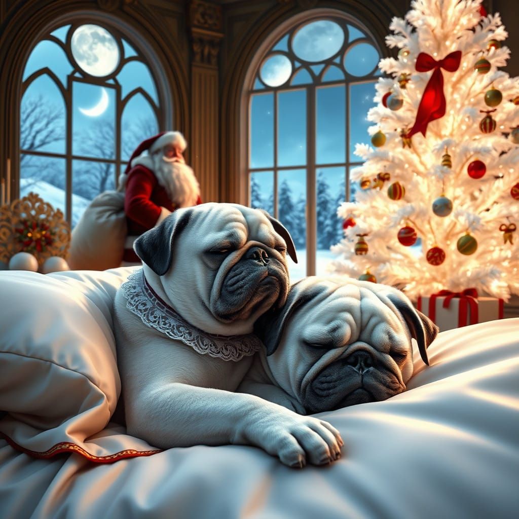 Serene Pug Dreams of Christmas Cheer in Opulent Winter Wonde...