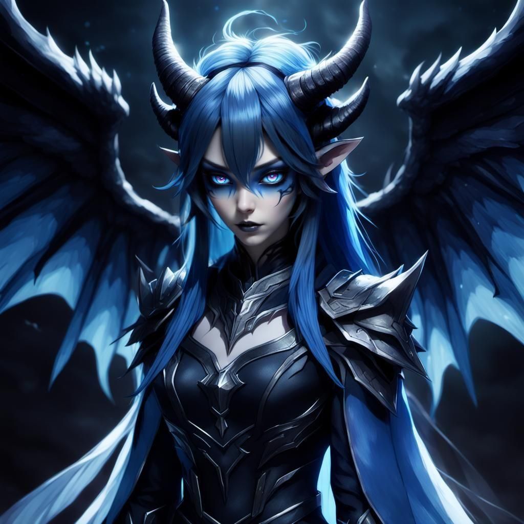 Anime Demon Queen with Black Wings in 3D