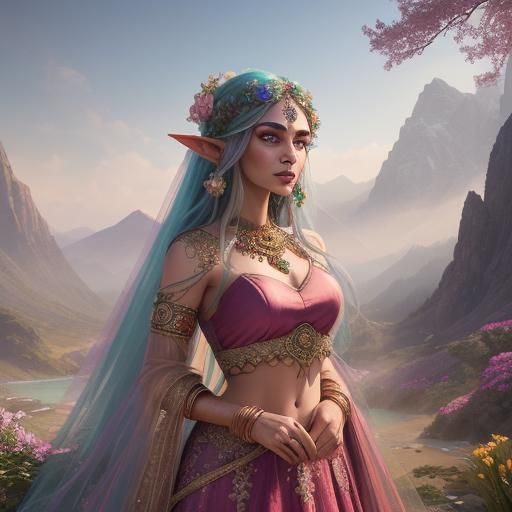 Enchanting Elf Girl in Indian Bridal Dress