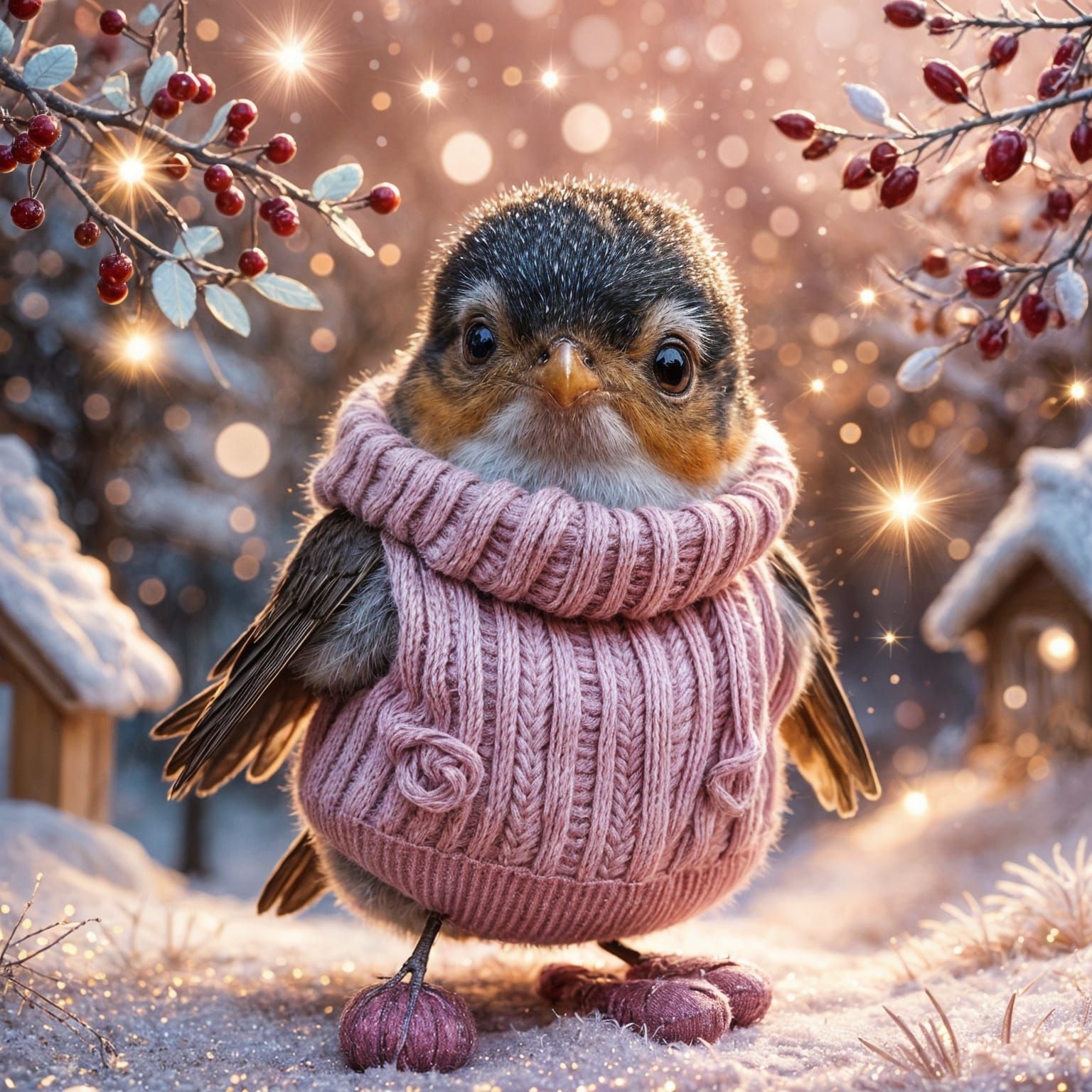 Cute Baby Robin in Pink Jumper and Socks