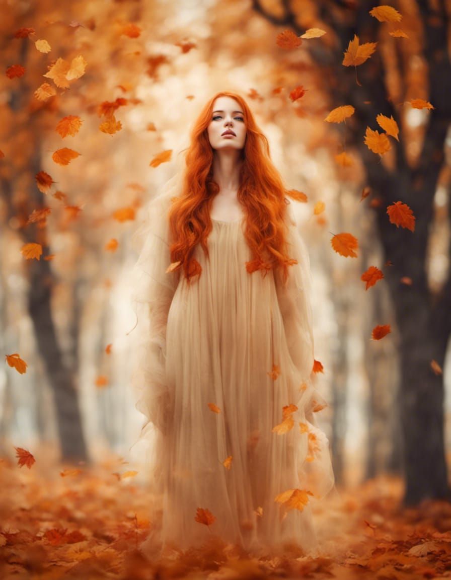 Ethereal Redhead Ghost in Autumnal Setting