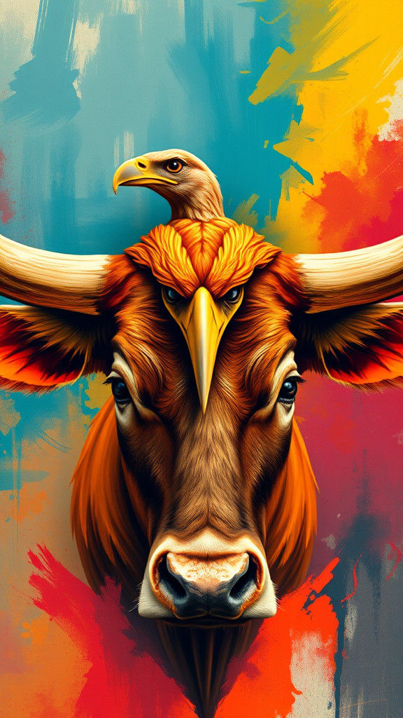 Intricately Detailed Indonesian Longhorn Ox and Golden Java....