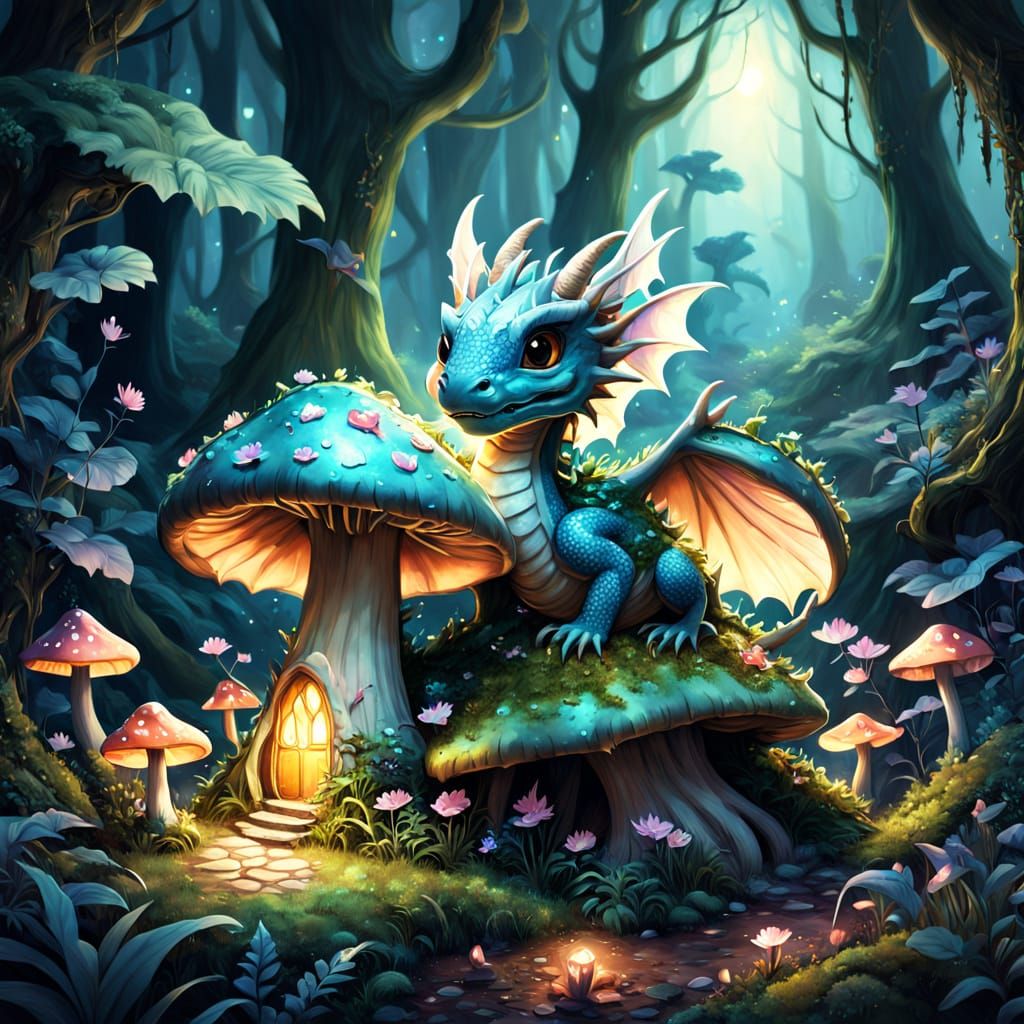 Enchanted Mushroom Oasis in Whimsical Watercolor