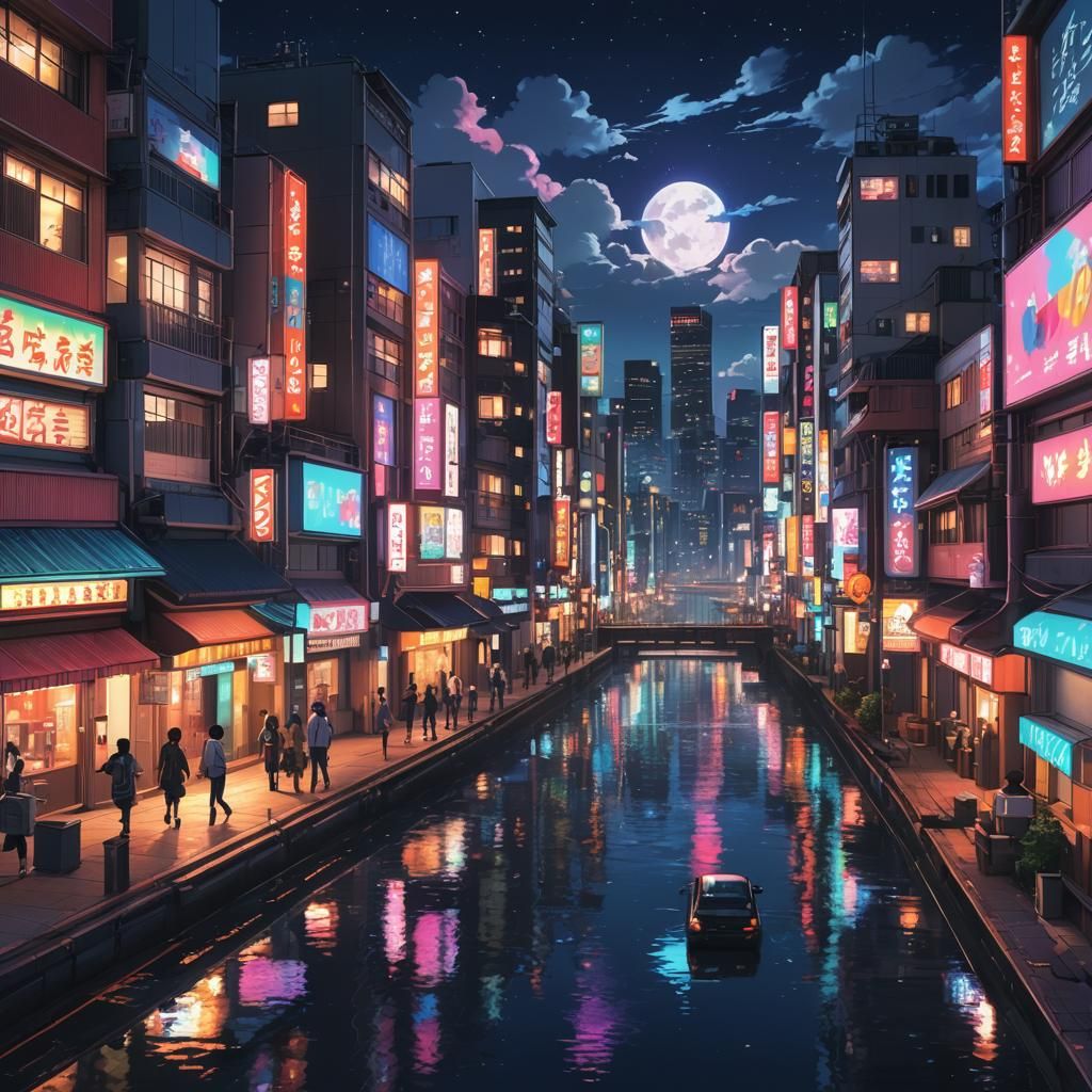 Neon Anime Cityscape at Night