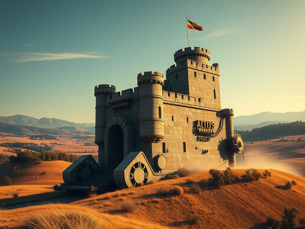 Rolling Stone Fortress in Tuscan Landscape