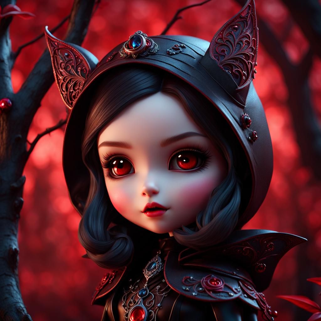 Chibi Vampire Bat Girl in Haunted Forest