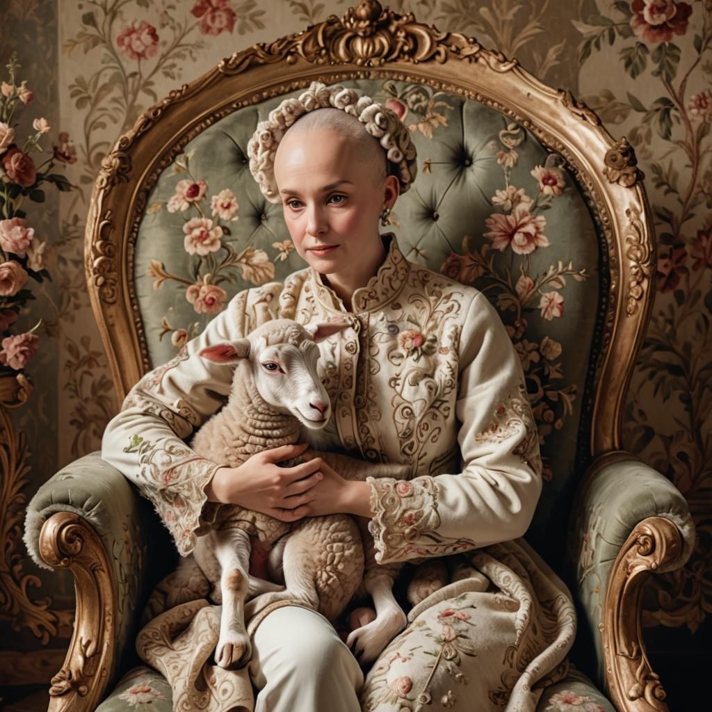 Victorian Woman with Lamb in Rococo Lounge