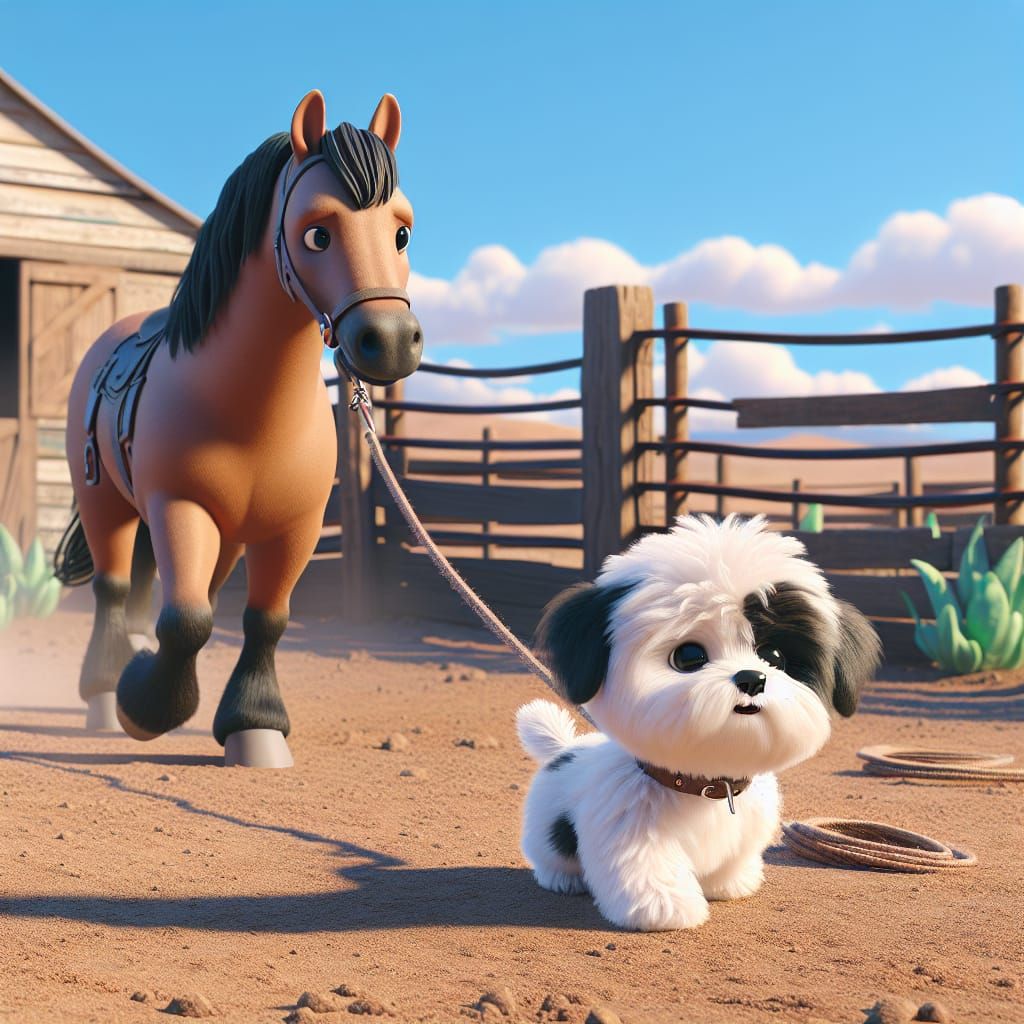 A Disney Pixar style 3D illustration of a small, fluffy pupp...