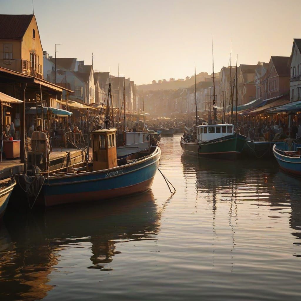 Coastal Harbor at Sunrise: Ansel Adams Style