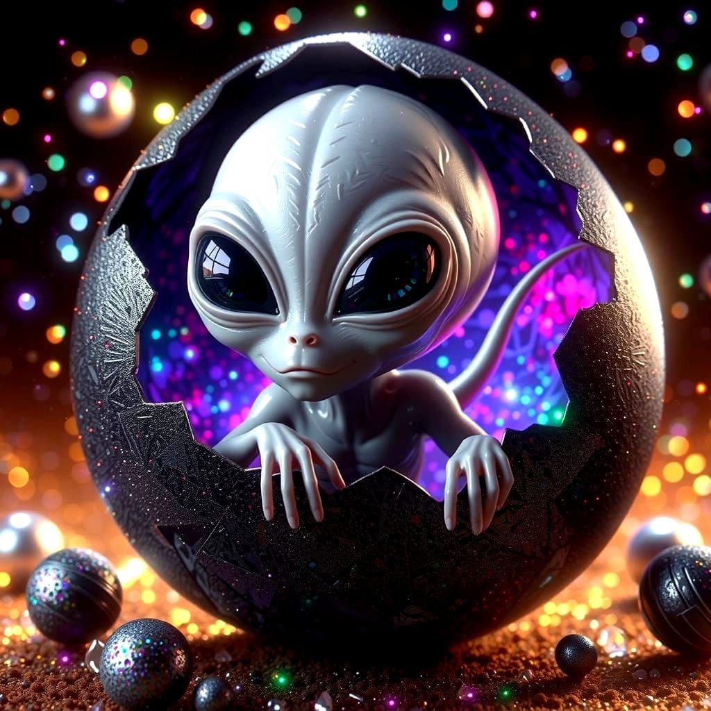 Alien Hatchling Smiles in Wonder