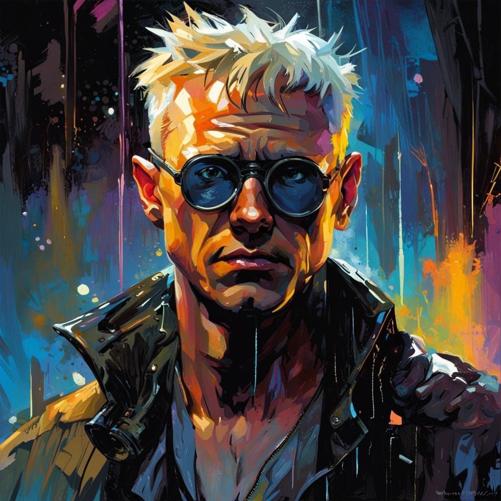 Cyberpunk Steampunk Roy Batty Portrait with Gouache Colors