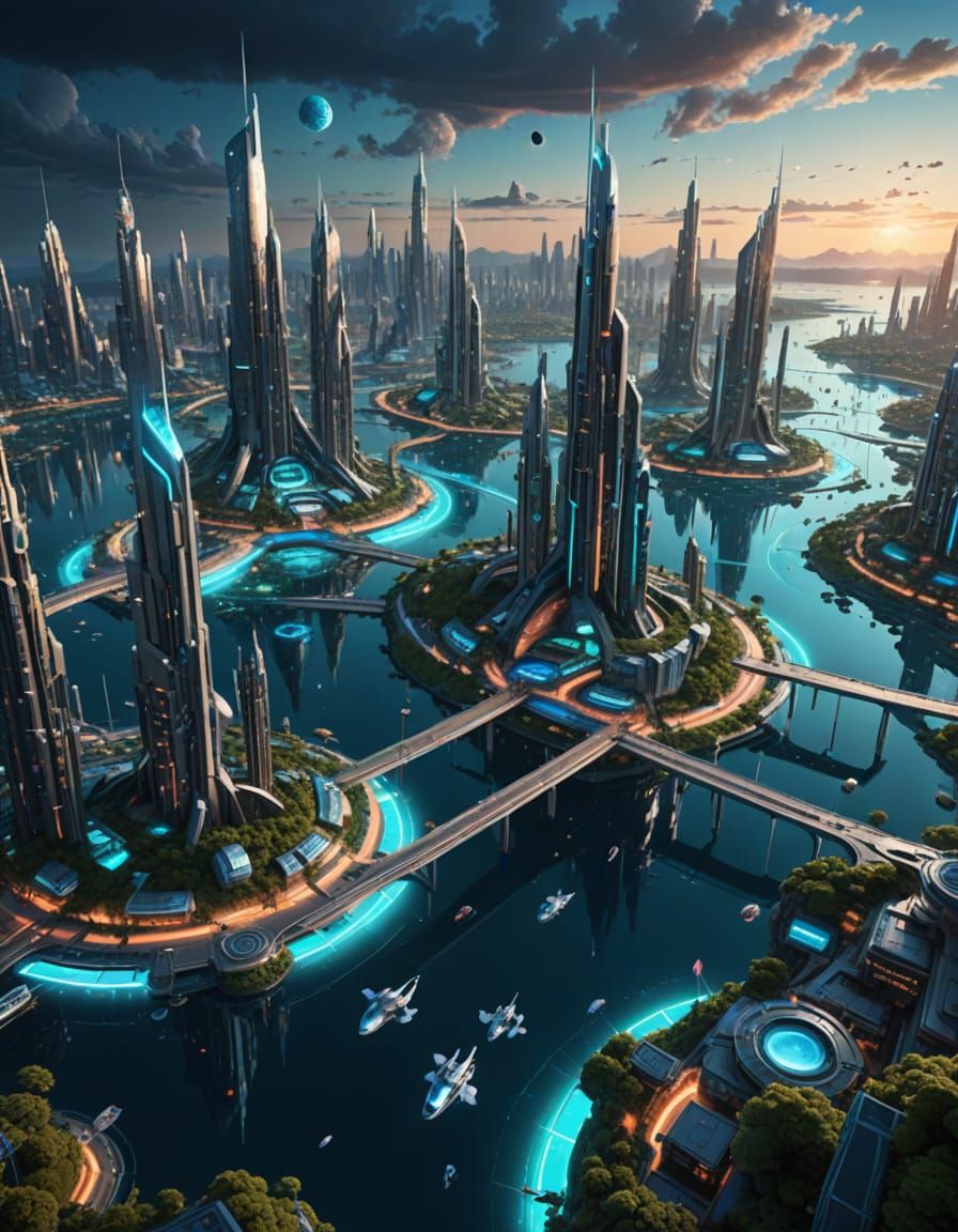 Eco-Futuristic City Afloat in a Turquoise Sea