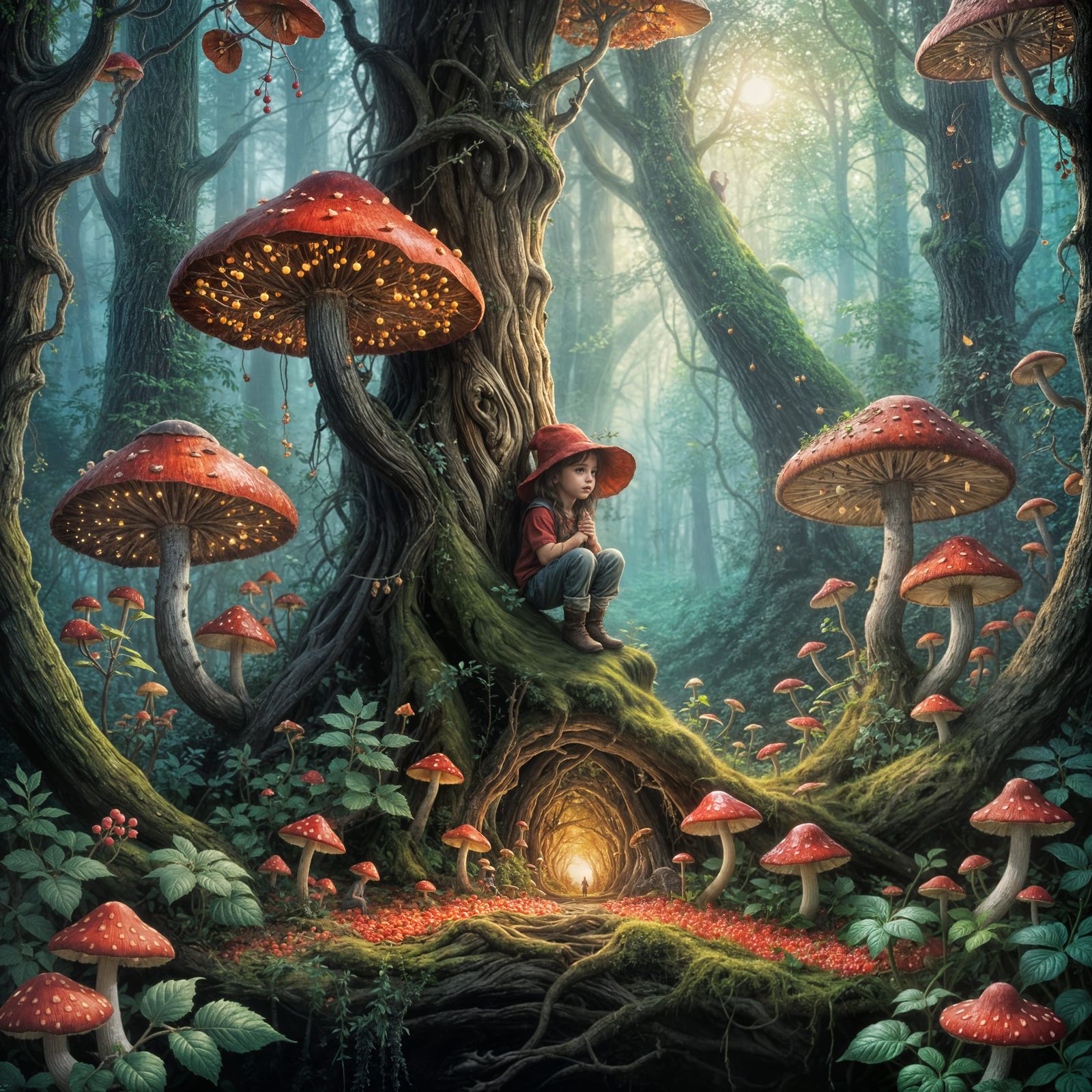 Whimsical Forest Scene in Enchanted Realism Style