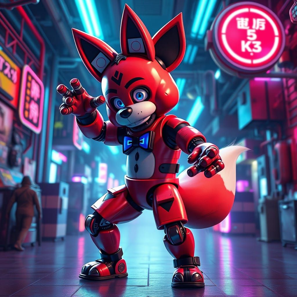 Funtime Foxy in Cyberpunk Futurism