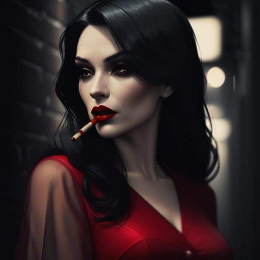 Glamorous Woman in Red Dress: Film Noir Style