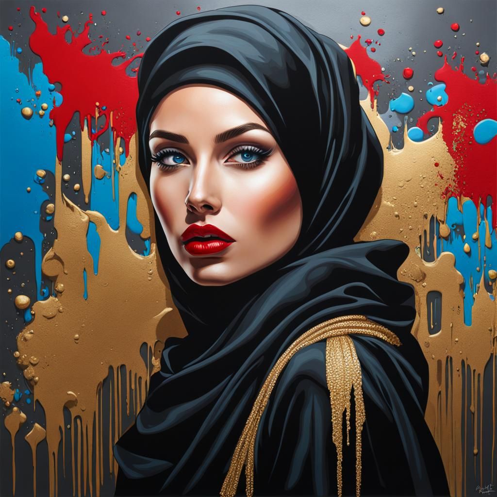 Woman with Headscarf in Graffiti Splash Art Style