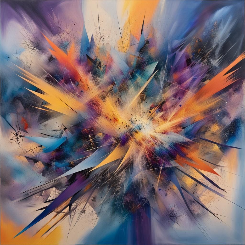 Dynamic Abstract Artwork in Mixed Media Collage Style