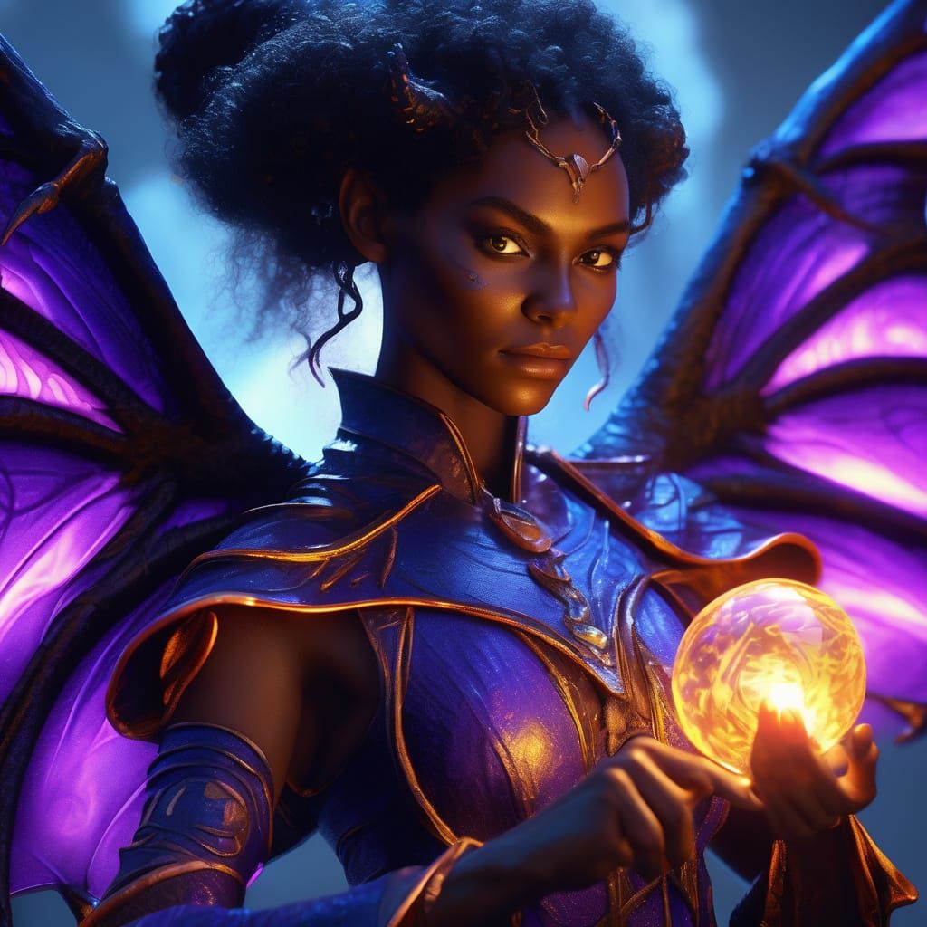 Tiefling Sorceress Casting Spell in Fantasy Art Style