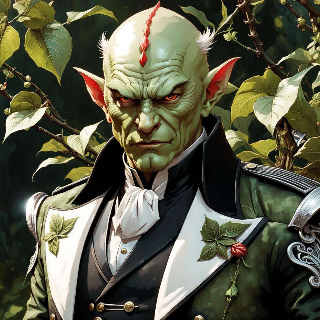 Detailed Goblin Warlock Portrait in Art Nouveau Style