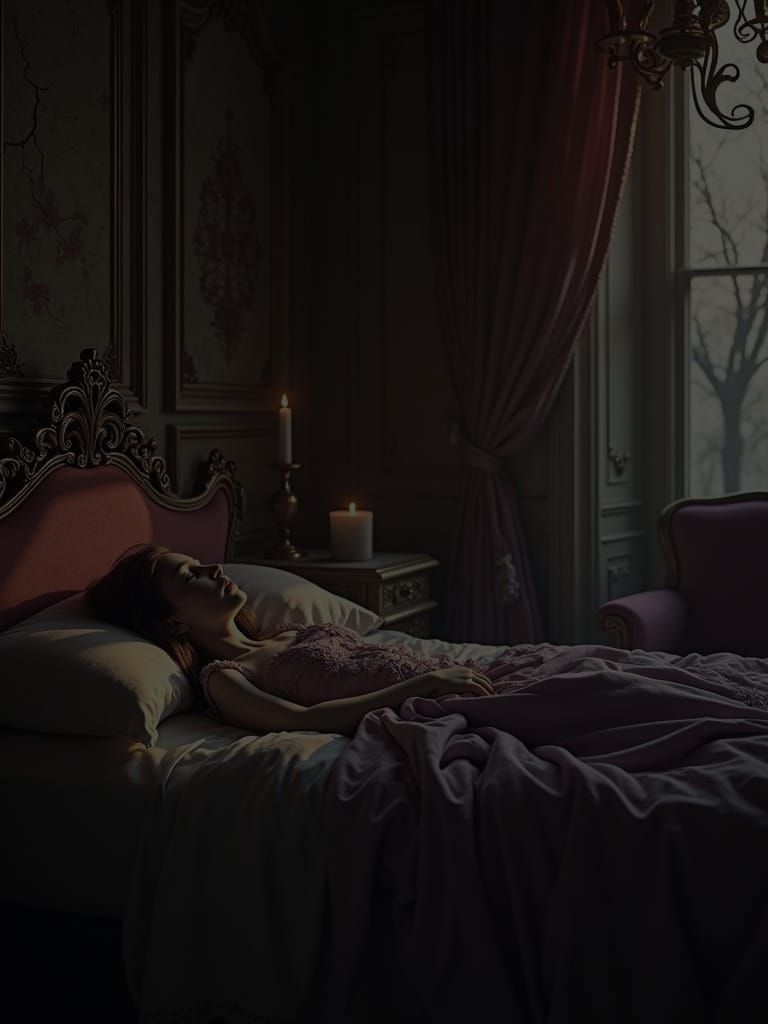 Felicia in Ominous Mansion: Dark Fantasy Concept Art