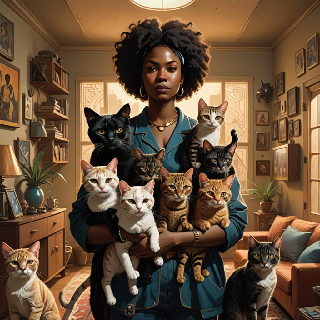 Afrofuturistic Black Woman: Mother of Cats