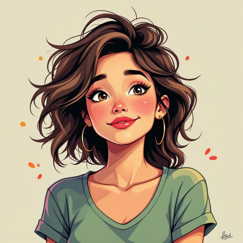 Humorous Portrait of a Disheveled Woman in Vibrant Colors