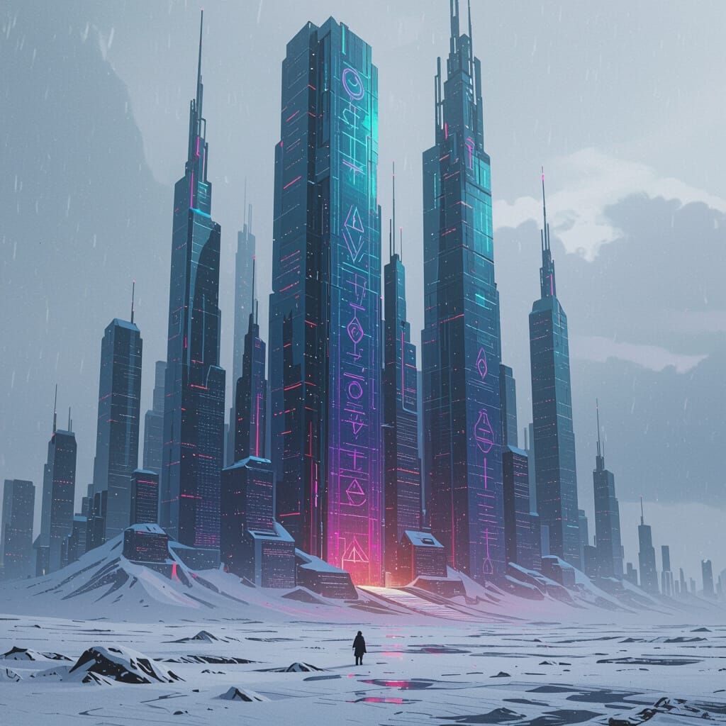 Futuristic Glass City in Perpetual Storm