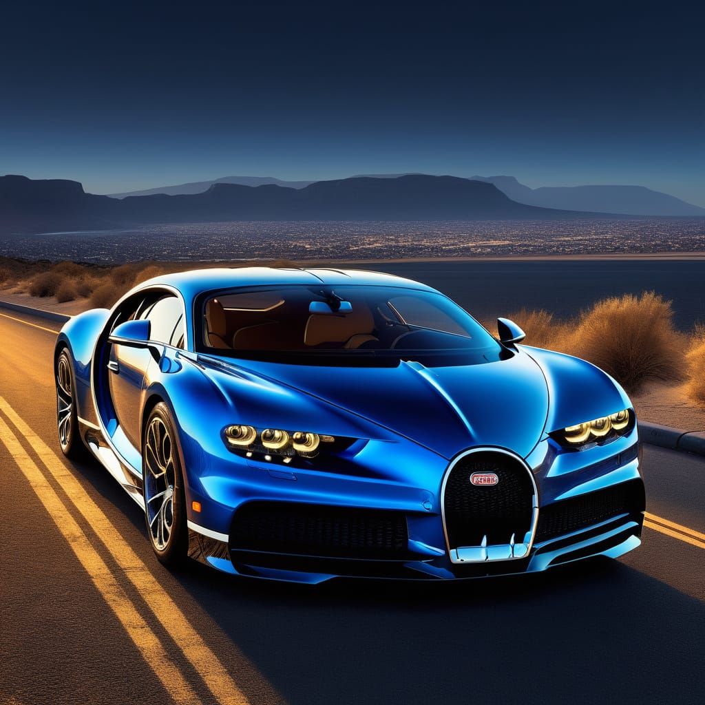 Sleek Cobalt Blue Bugatti Chiron in Futuristic High-Tech Aes...