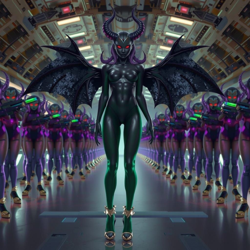 Alien Demon General Leads Troops in Futuristic Spaceship