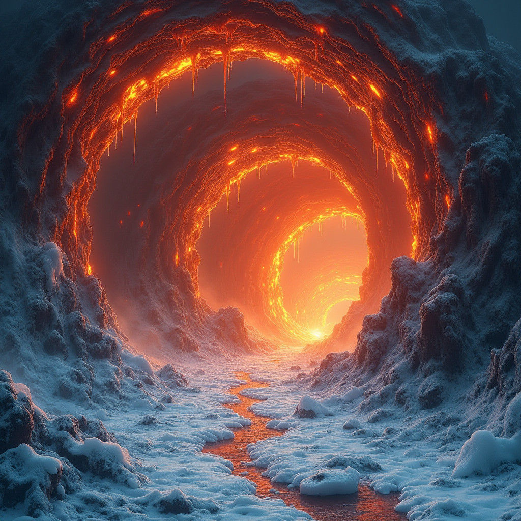 Entwined Lava and Ice in Surreal Digital Art